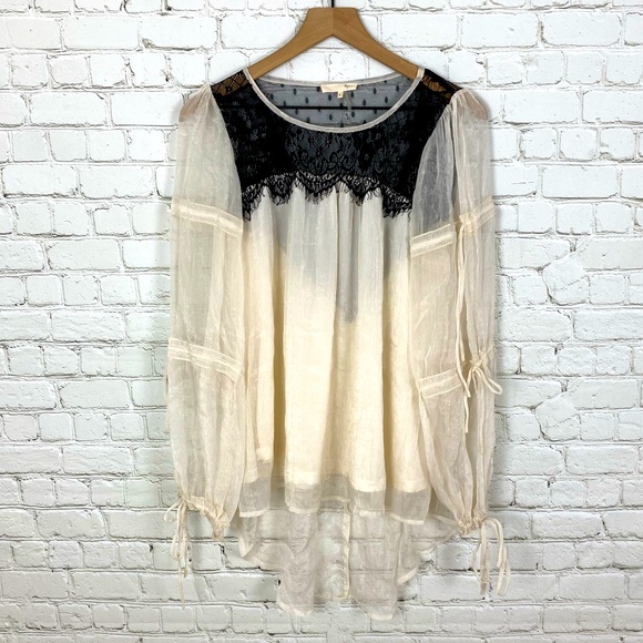 Anthropologie Tops - Anthropologie Ryu Sheer Lace Tie Sleeve Blouse